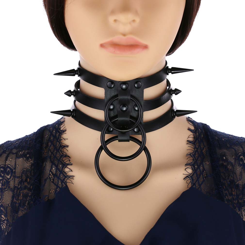 Goth Punk Spike Choker - Collier ras du cou en cuir