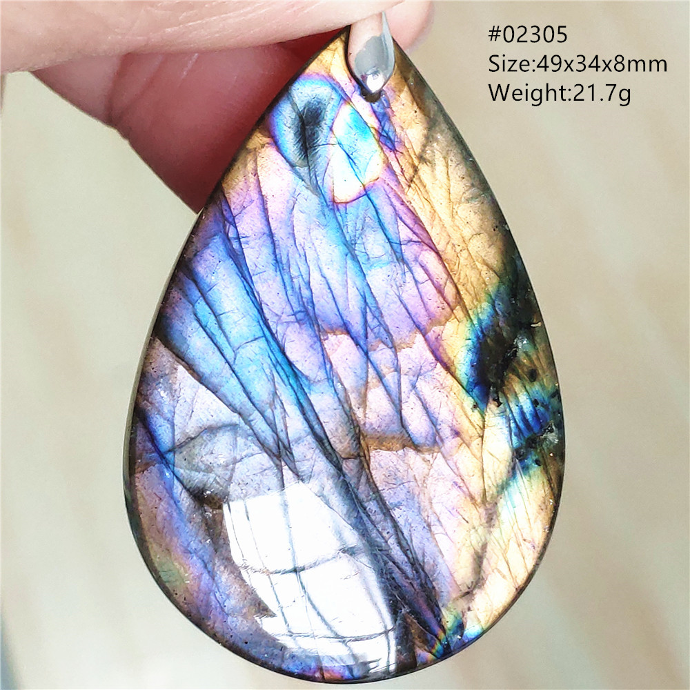 925 Sterling Silver Chain Necklace Men - Pendentif en Labrumen Naturel Coloré, Goutte