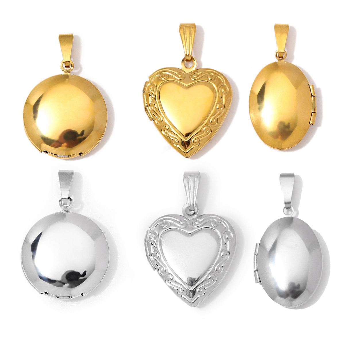 Heart Locket Necklace Photo - Lot de 3 pendentifs en acier