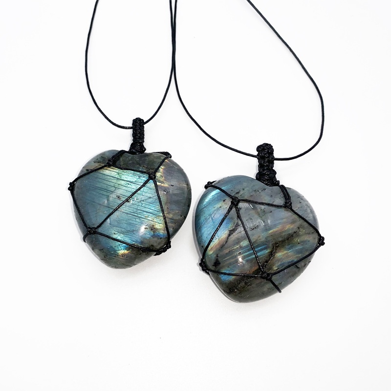 Crystal Pendant Necklace Natural Stone - Collier pendentif en forme de cœur