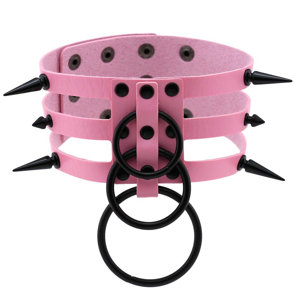 Collier ras du cou en cuir noi - Goth Punk Spike Choker avis et prix